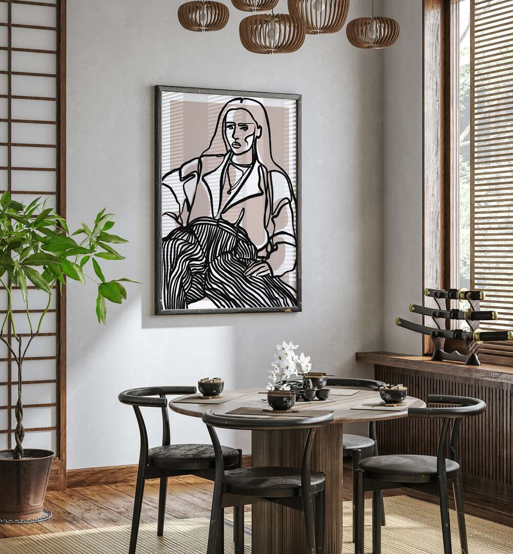 Do You Remember By Treechild Women Illustration Paintings in Dark Wood Plain Frame placed on a White Colored Wall near a Coffee Table in the Dining Room