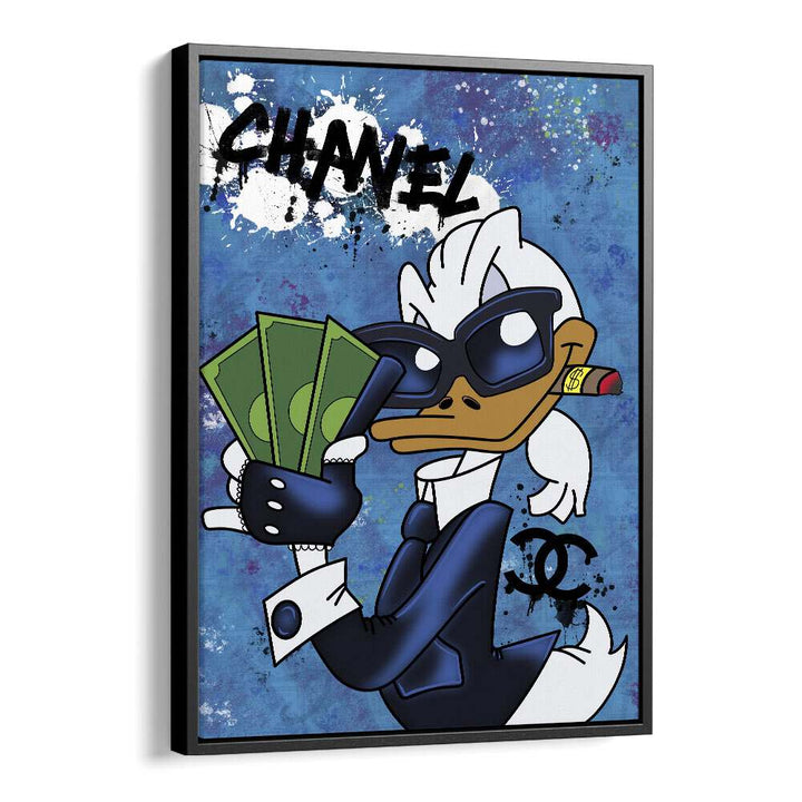 Donald X Chanel Comic Wall Art Comic Posters in Black Floater Frame