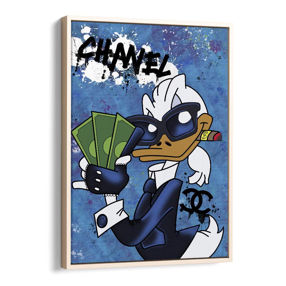 Donald X Chanel Comic Wall Art Comic Posters in Oak Wood Floater Frame