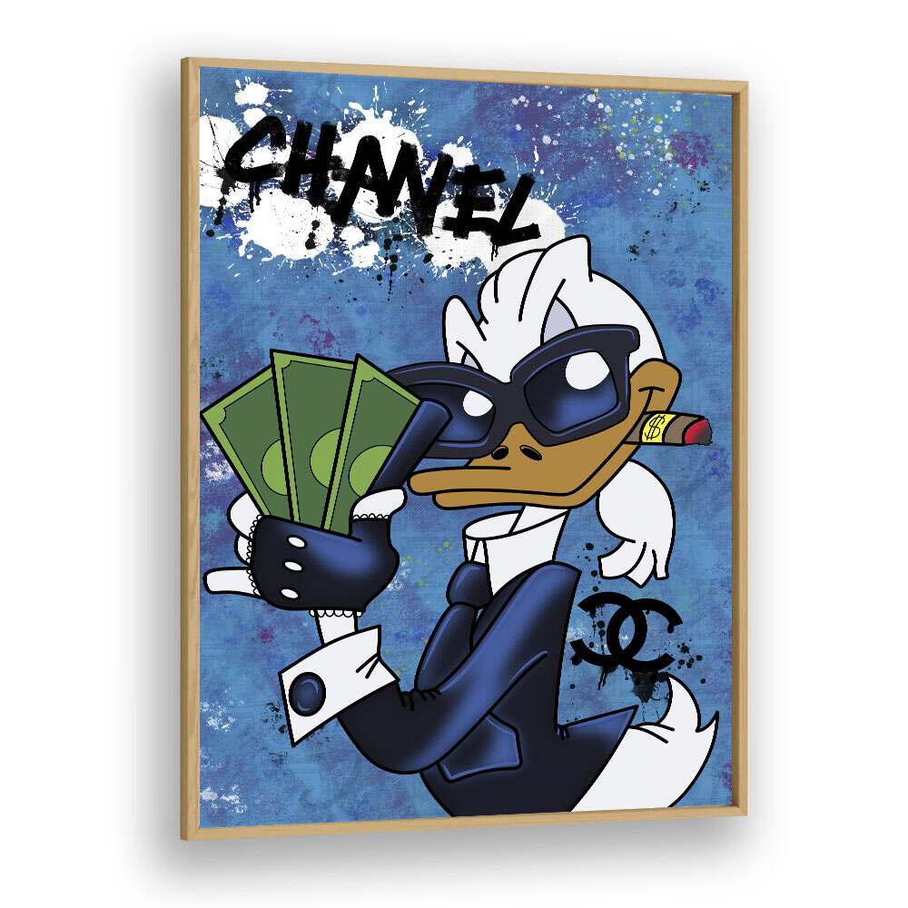 Donald X Chanel Comic Wall Art Comic Posters in Oak Wood Plain Frame