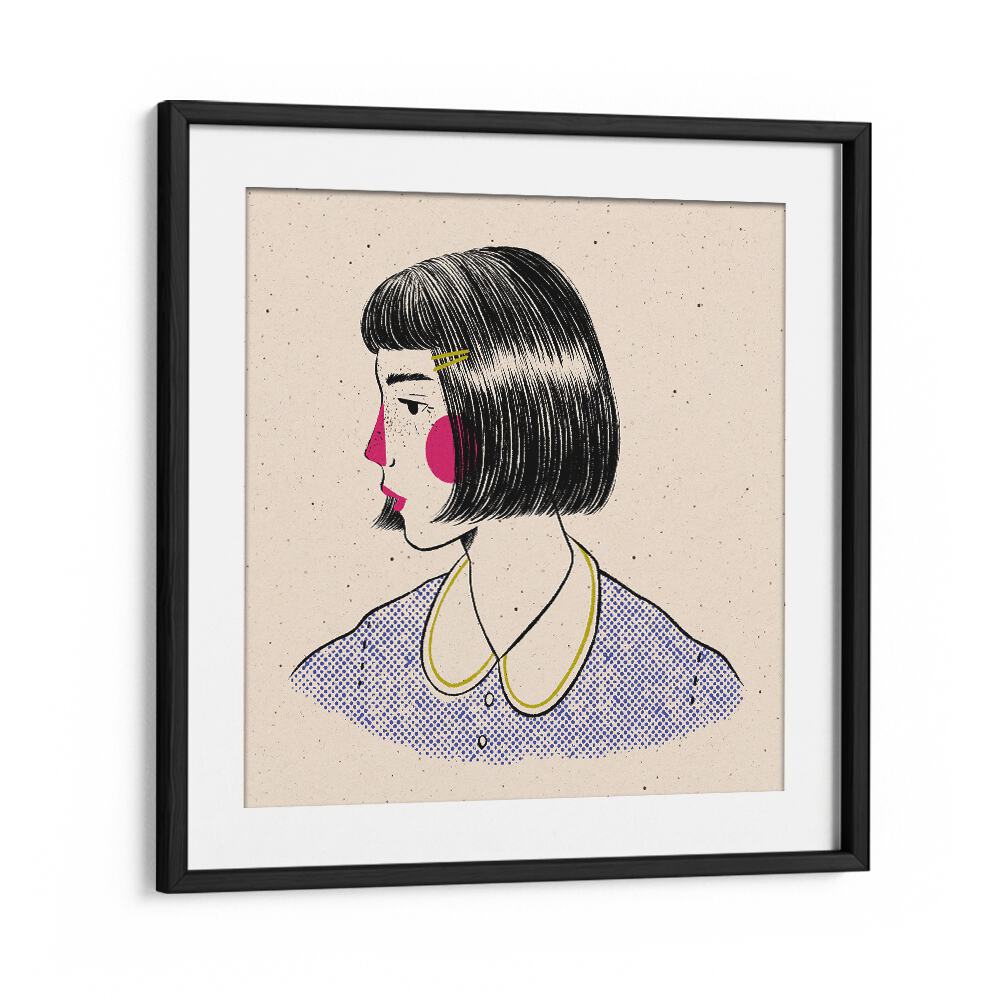 Doodle Portrait By Julia Leister Women Illustration Paintings in Black Frame With Mount