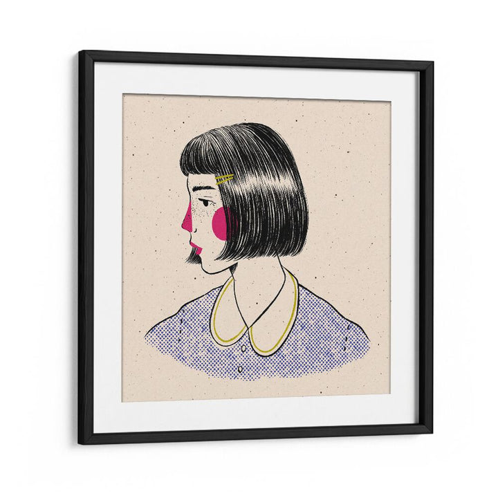 Doodle Portrait By Julia Leister Women Illustration Paintings in Black Frame With Mount