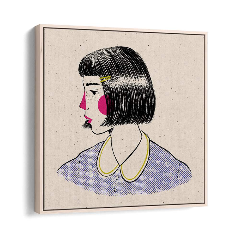 Doodle Portrait By Julia Leister Women Illustration Paintings in Oak Wood Floater Frame