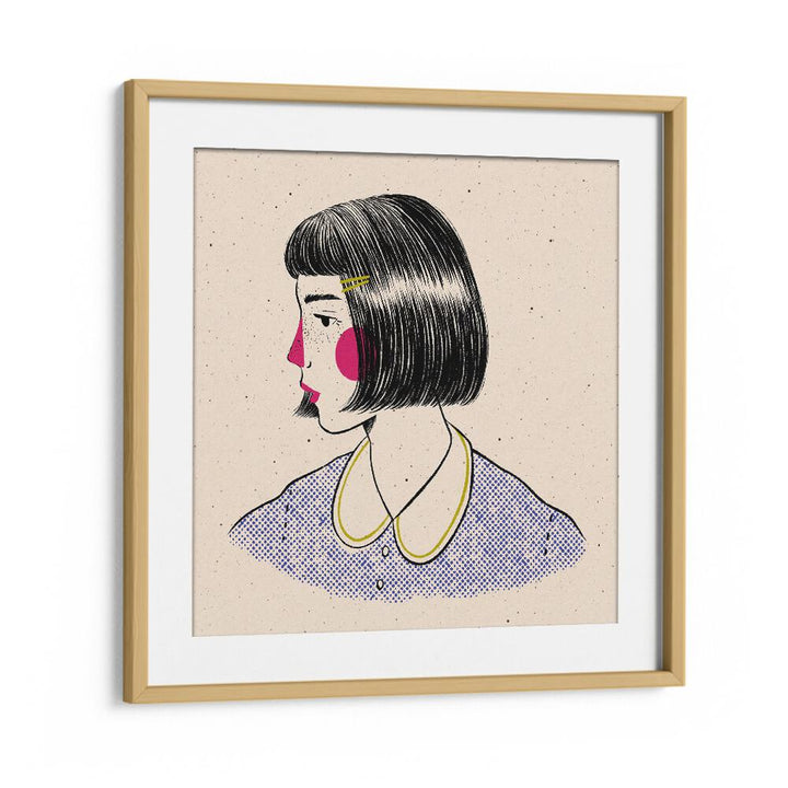 Doodle Portrait By Julia Leister Women Illustration Paintings in Oak Wood Frame With Mount