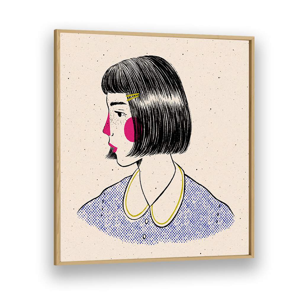 Doodle Portrait By Julia Leister Women Illustration Paintings in Oak Wood Plain Frame