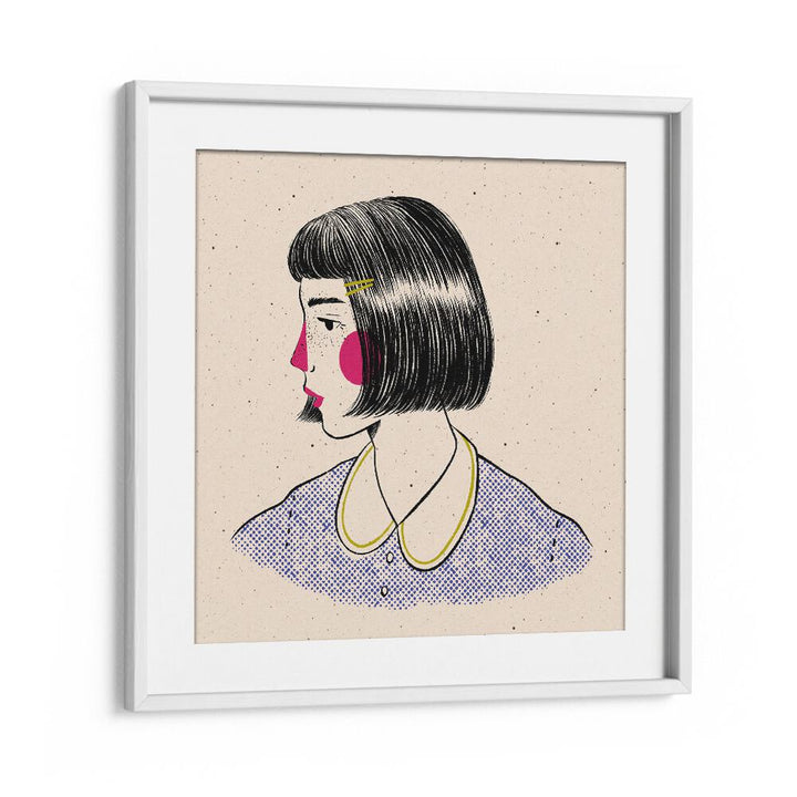 Doodle Portrait By Julia Leister Women Illustration Paintings in White Frame With Mount