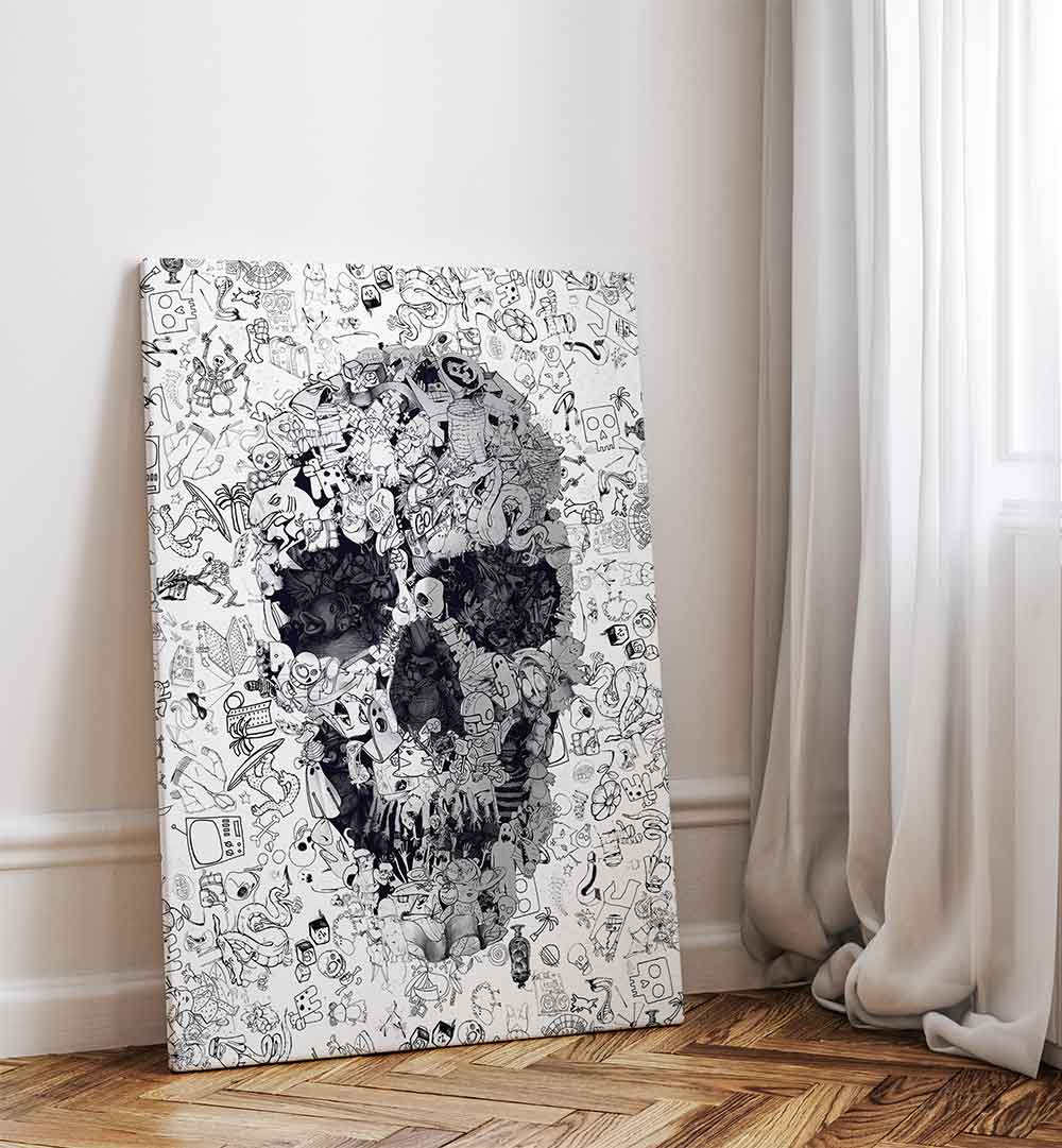DOODLE SKULL , SURREAL ART PRINTS