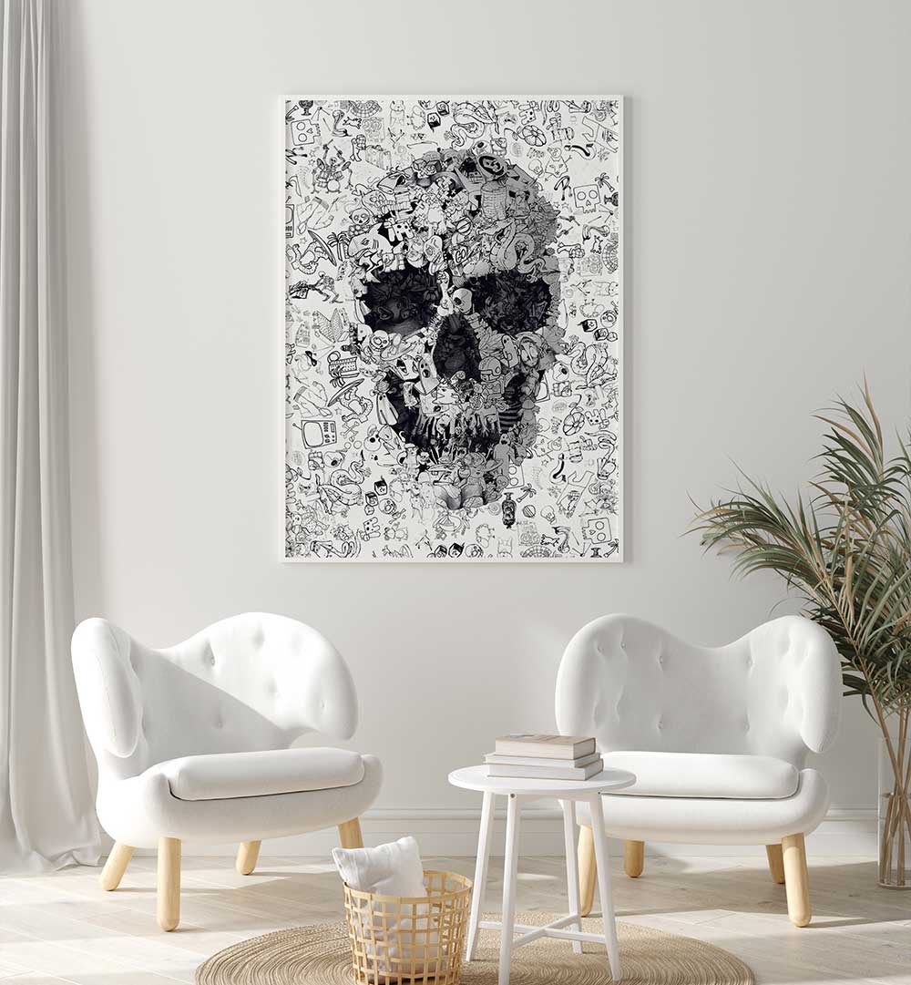 DOODLE SKULL , SURREAL ART PRINTS