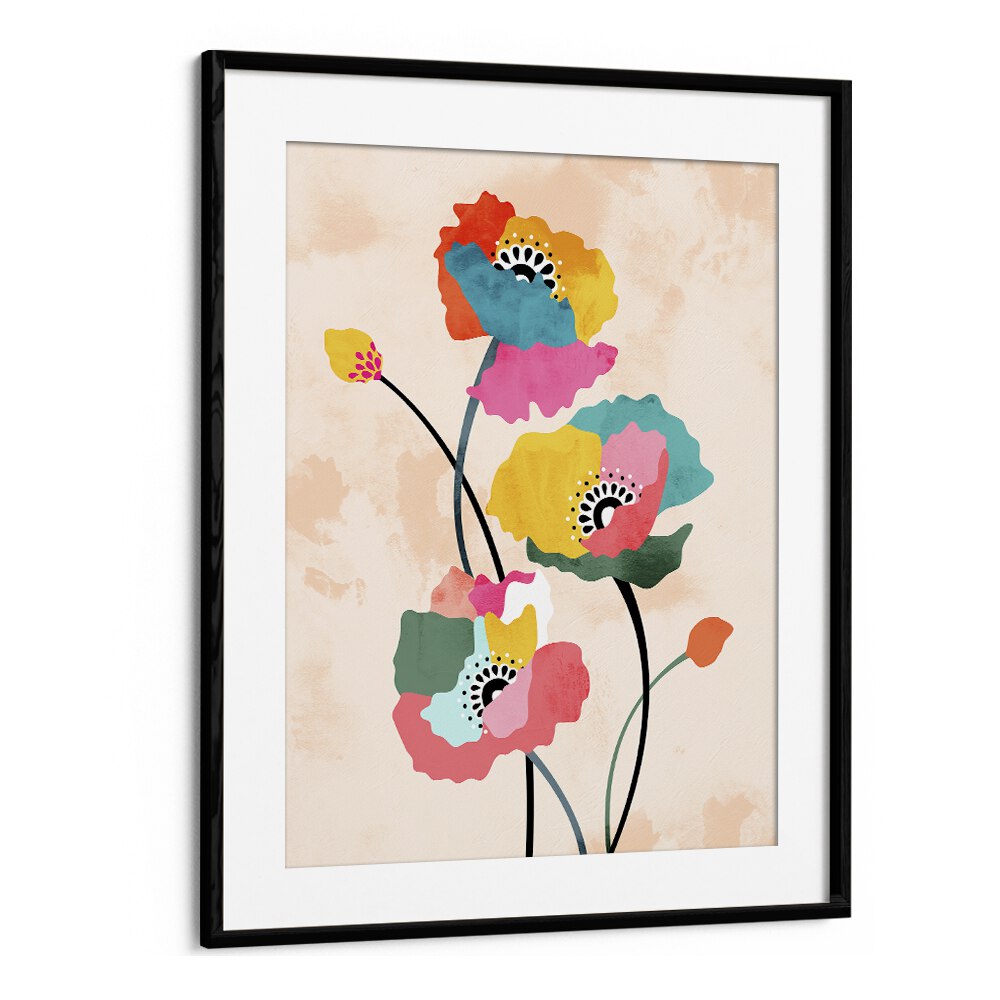 Dopamine Floral By Uma Gokhale Botanical Paintings in Black Frame With Mount