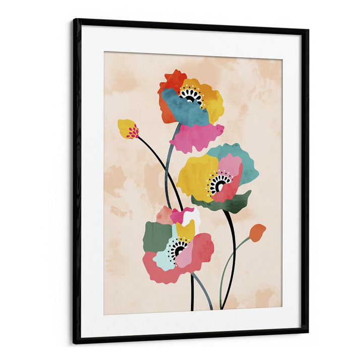 Dopamine Floral By Uma Gokhale Botanical Paintings in Black Frame With Mount