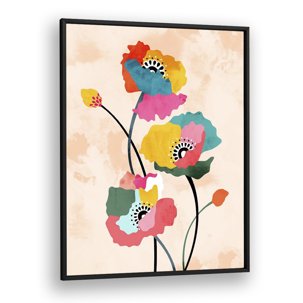 Dopamine Floral By Uma Gokhale Botanical Paintings in Black Plain Frame