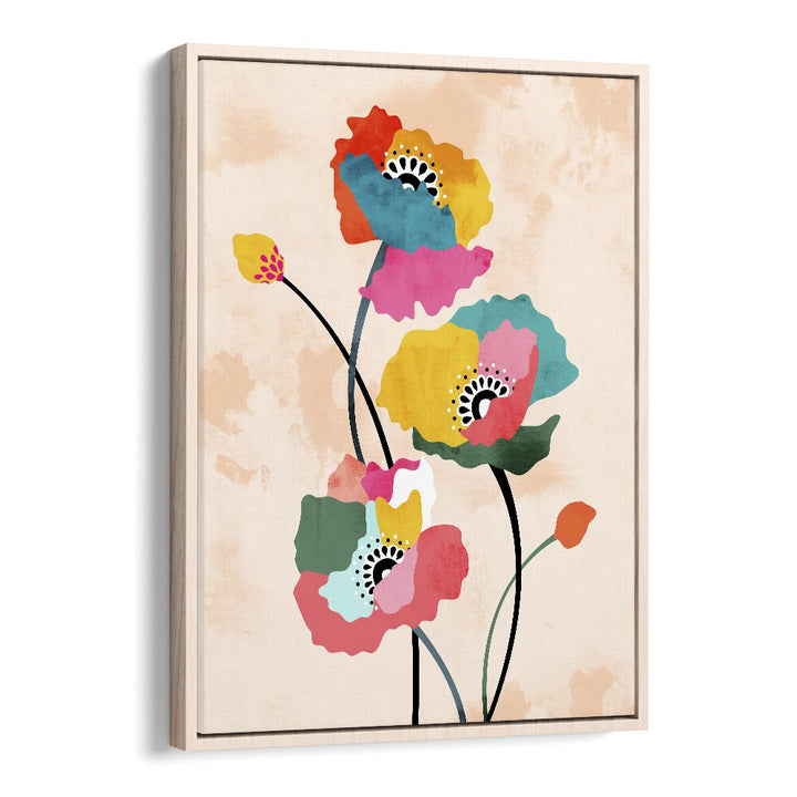 Dopamine Floral By Uma Gokhale Botanical Paintings in Oak Wood Floater Frame