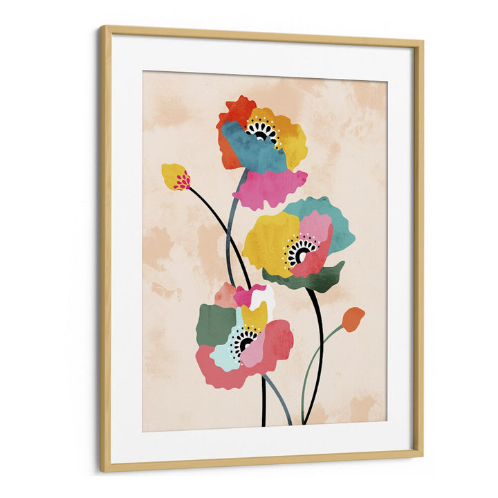 Dopamine Floral By Uma Gokhale Botanical Paintings in Oak Wood Frame With Mount