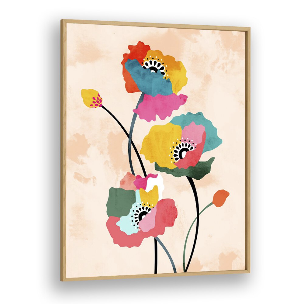 Dopamine Floral By Uma Gokhale Botanical Paintings in Oak Wood Plain Frame