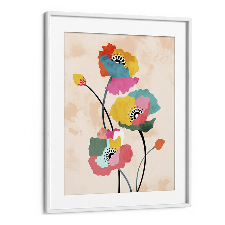 Dopamine Floral By Uma Gokhale Botanical Paintings in White Frame With Mount