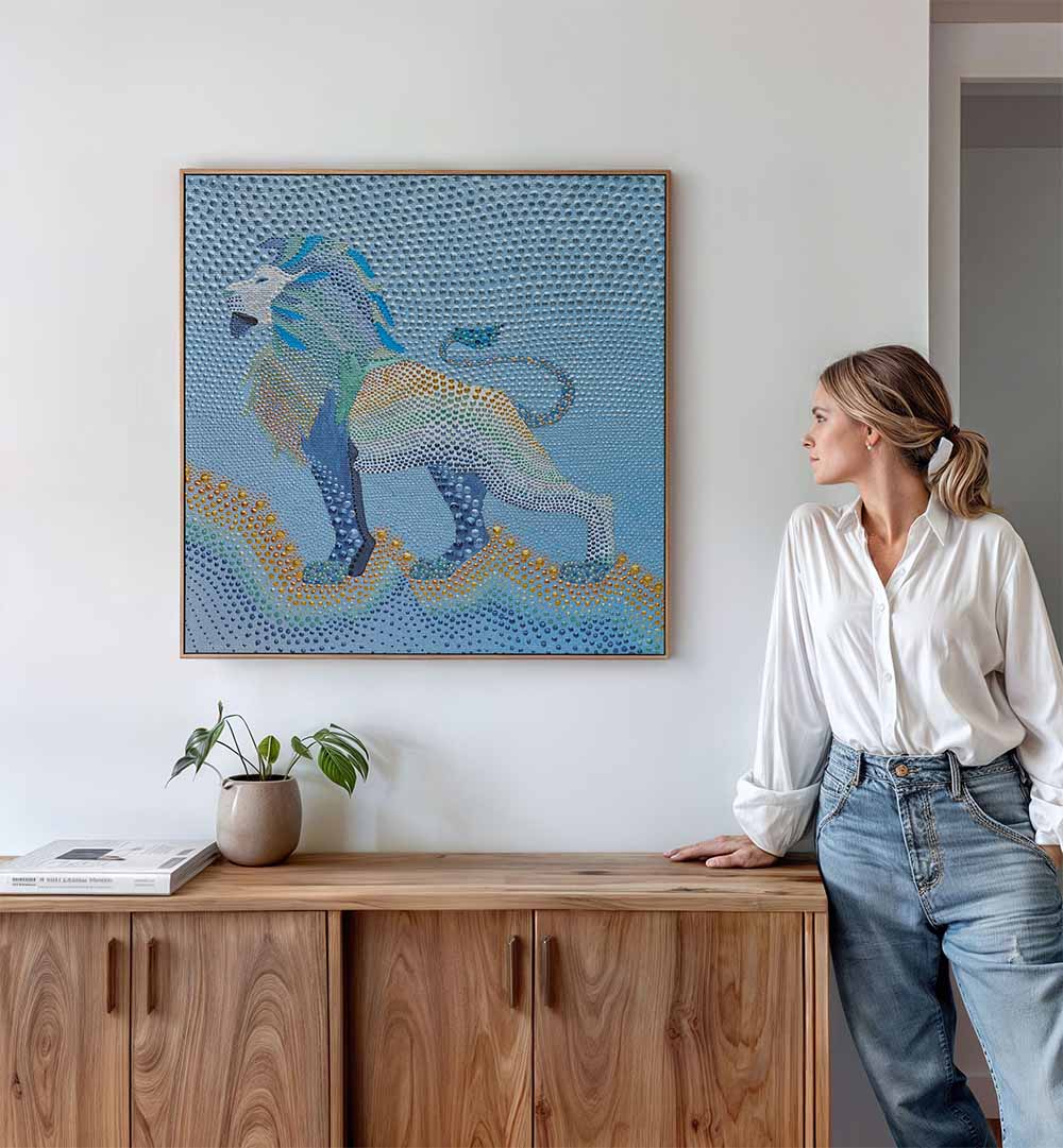 Dotted Majesty Lion, an exquisite animal painting, brings vibrant wild essence to your home decor.