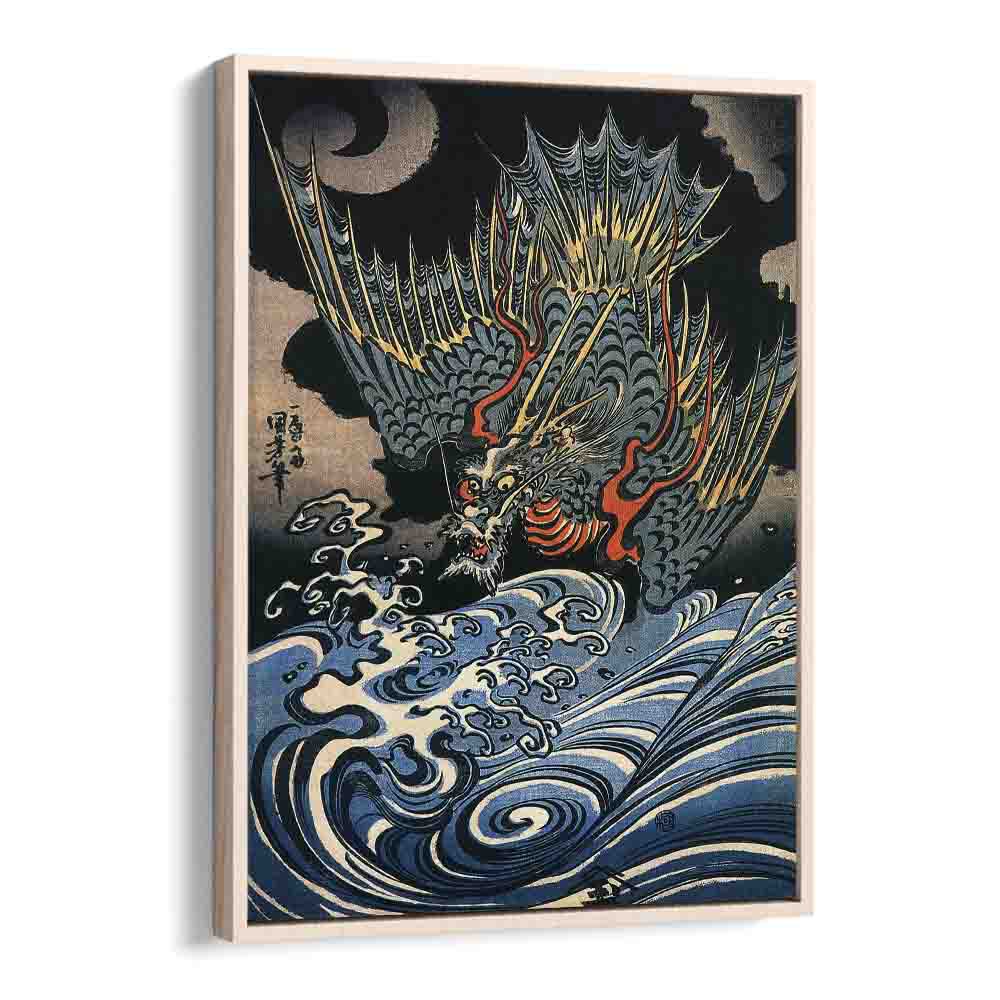 Dragon Flying Above Turbulent Waves 1831 By Utagawa Kuniyoshi Japanese Paintings in Oak Wood Floater Frame