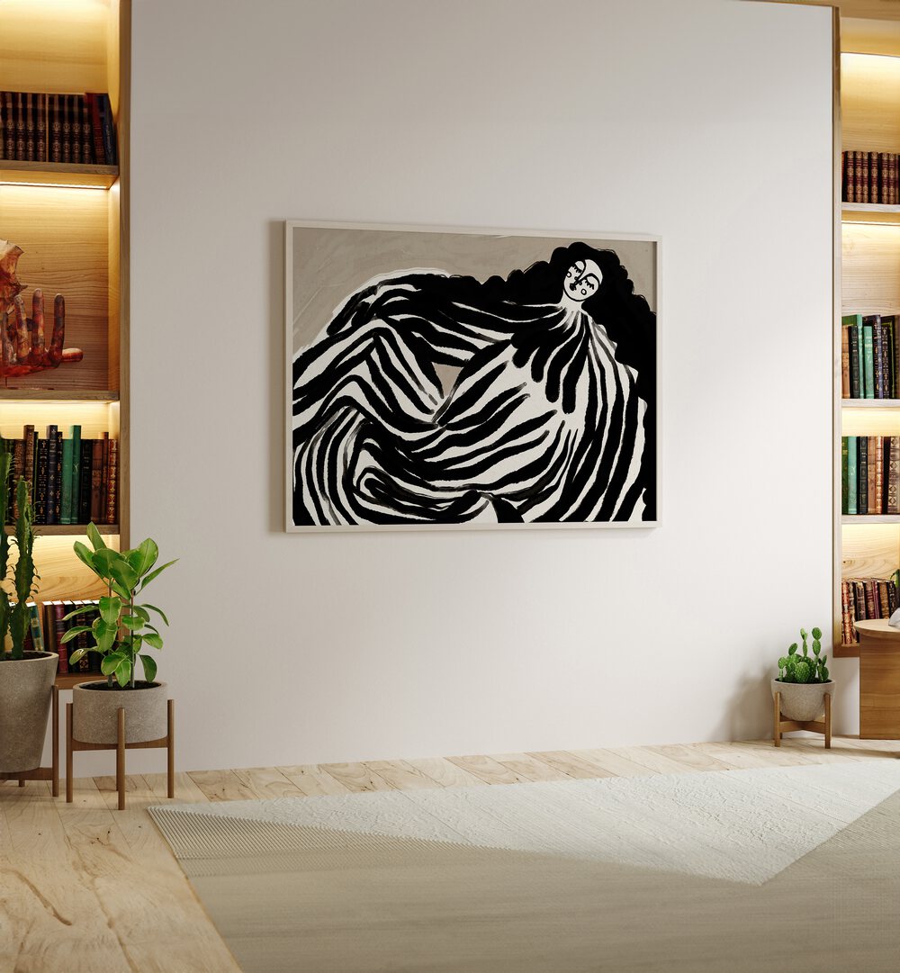 Dream Girl By Treechild Wildlife Art Prints in Oak Wood Plain Frame placed on a Cream Colored Wall in the Drawing Room