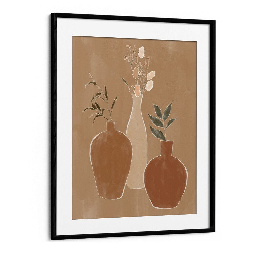 Dried Flower Banquet By Ivy Green Boho Wall Art Paintings in Black Frame With Mount