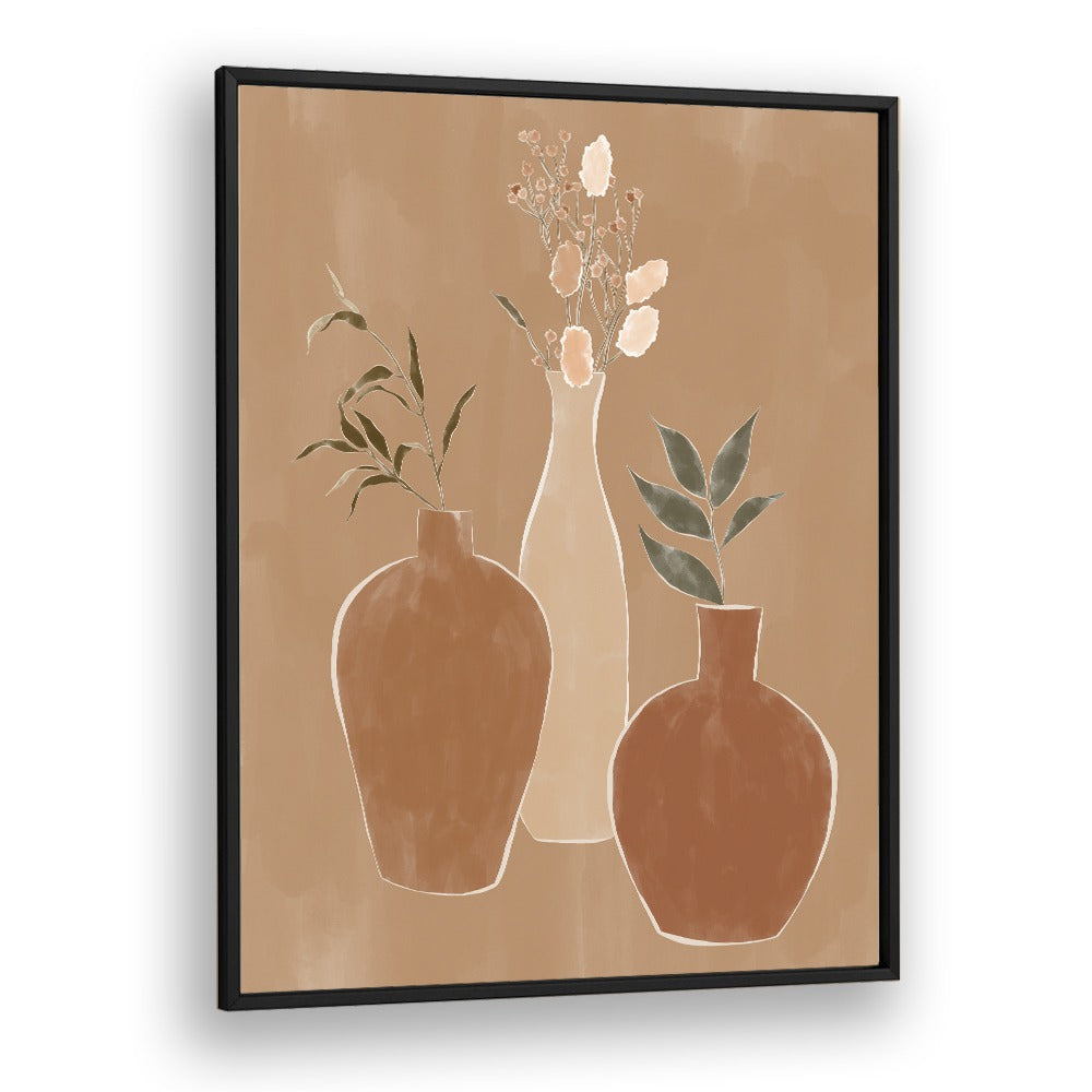 Dried Flower Banquet By Ivy Green Boho Wall Art Paintings in Black Plain Frame