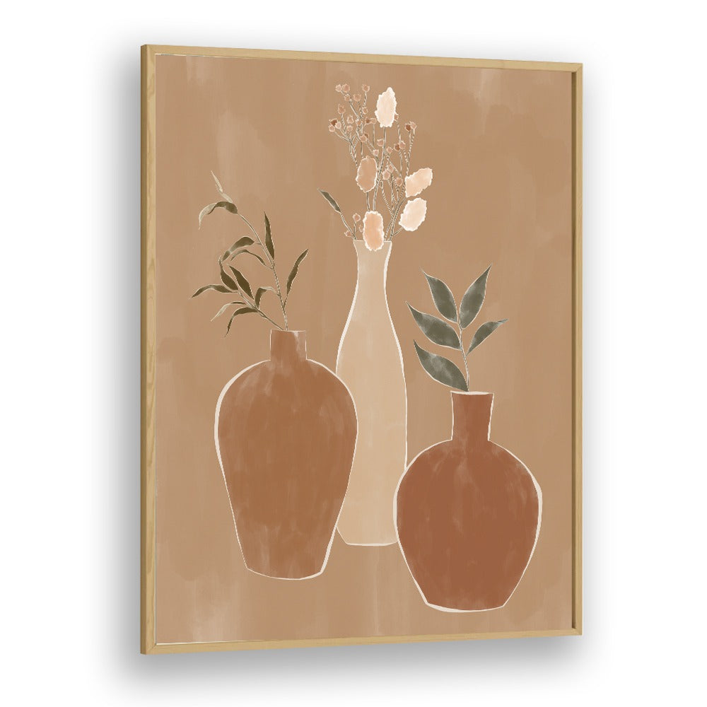 Dried Flower Banquet By Ivy Green Boho Wall Art Paintings in Oak Wood Plain Frame