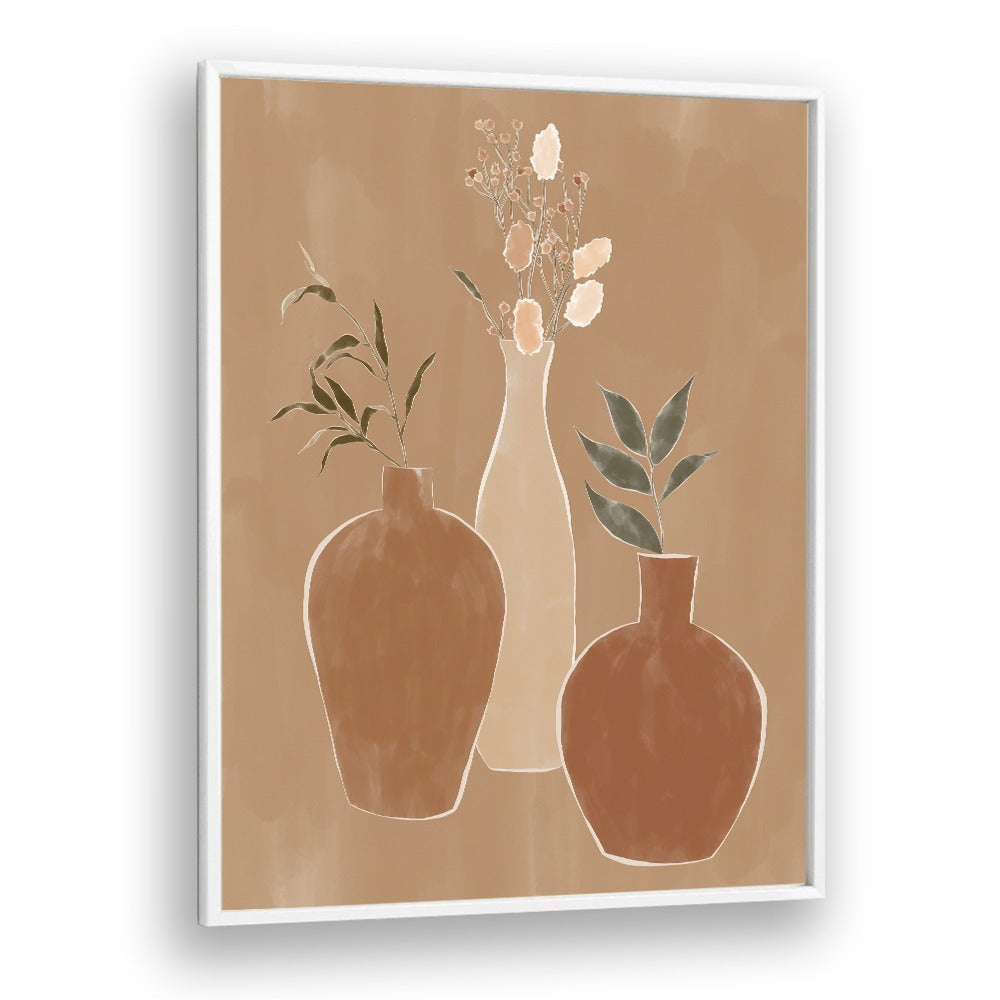 Dried Flower Banquet By Ivy Green Boho Wall Art Paintings in White Plain Frame