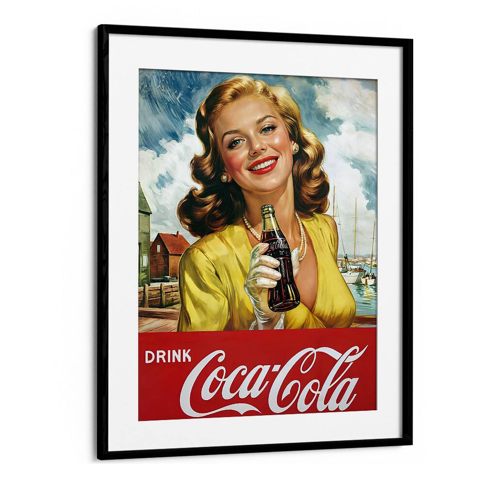 Drink Coke Bar Posters Cafe Art Prints in Black Frame With Mount