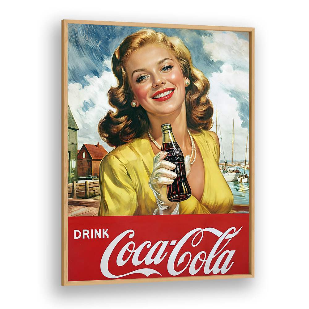 Drink Coke Bar Posters Cafe Art Prints in Oak Wood Plain Frame