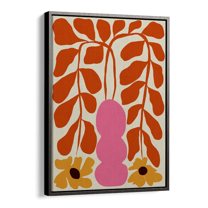 Dropping Orange Fern ii by Miho Art Studio Botanical Art Prints Floral Paintings in Black Floater Frame