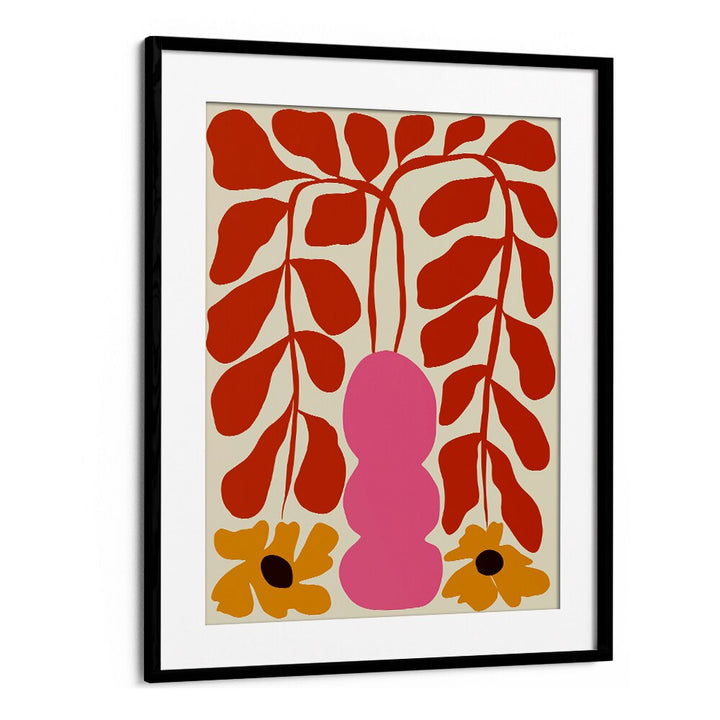 Dropping Orange Fern ii by Miho Art Studio Botanical Art Prints Floral Paintings in Black Frame With Mount