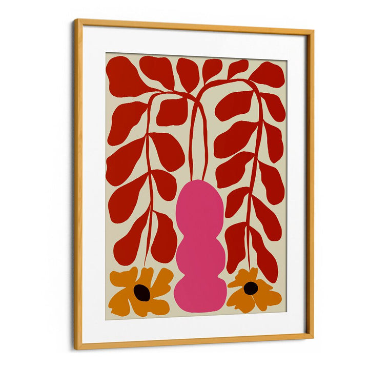 Dropping Orange Fern ii by Miho Art Studio Botanical Art Prints Floral Paintings in Oak Wood Frame With Mount