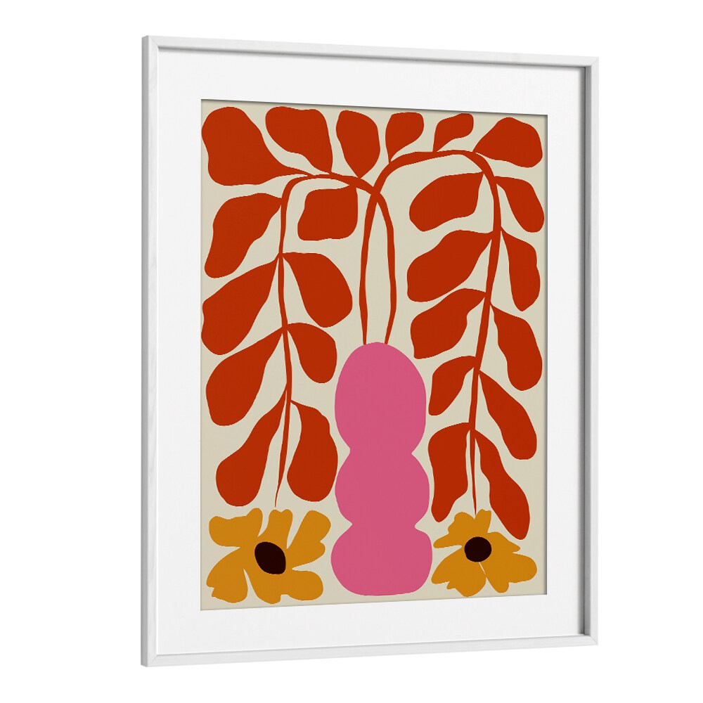 Dropping Orange Fern ii by Miho Art Studio Botanical Art Prints Floral Paintings in White Frame With Mount