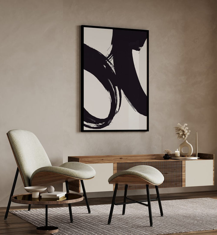 Dune Abstract Paintings Abstract Art Prints in Black Plain Frame placed on a Beige Colored Wall above a Console Table in the Drawing Room