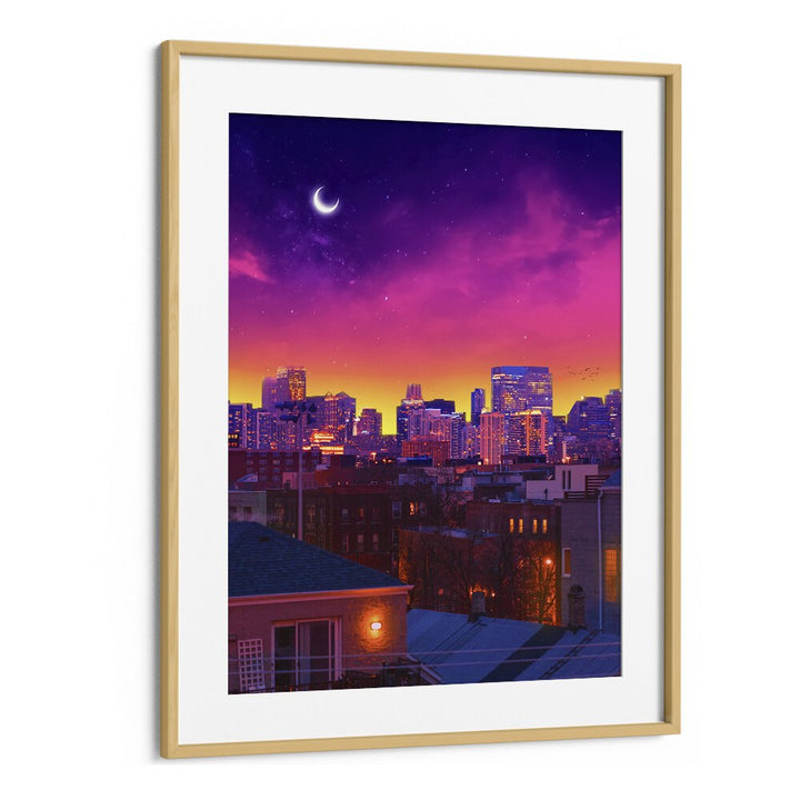 Dusk In Chicago By Ritvik Takkar Surrealism in Oak Wood Frame With Mount