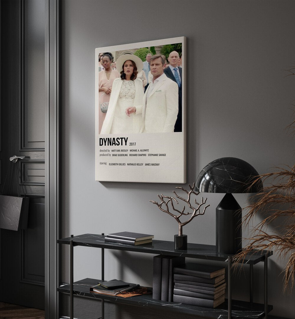 Dynasty 2017 i Movie Posters in Gallery Wrap hanging on wall above console table beside door and window