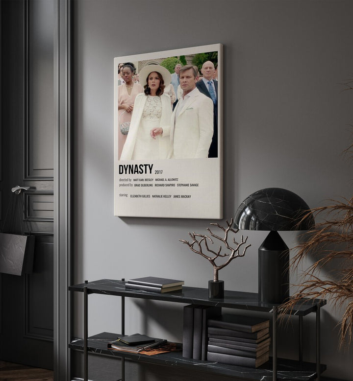 Dynasty 2017 i Movie Posters in Gallery Wrap hanging on wall above console table beside door and window