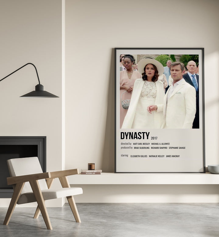 Dynasty 2017 i Movie Posters in Black Plain Frame place on a wall behind a chair beside lamp