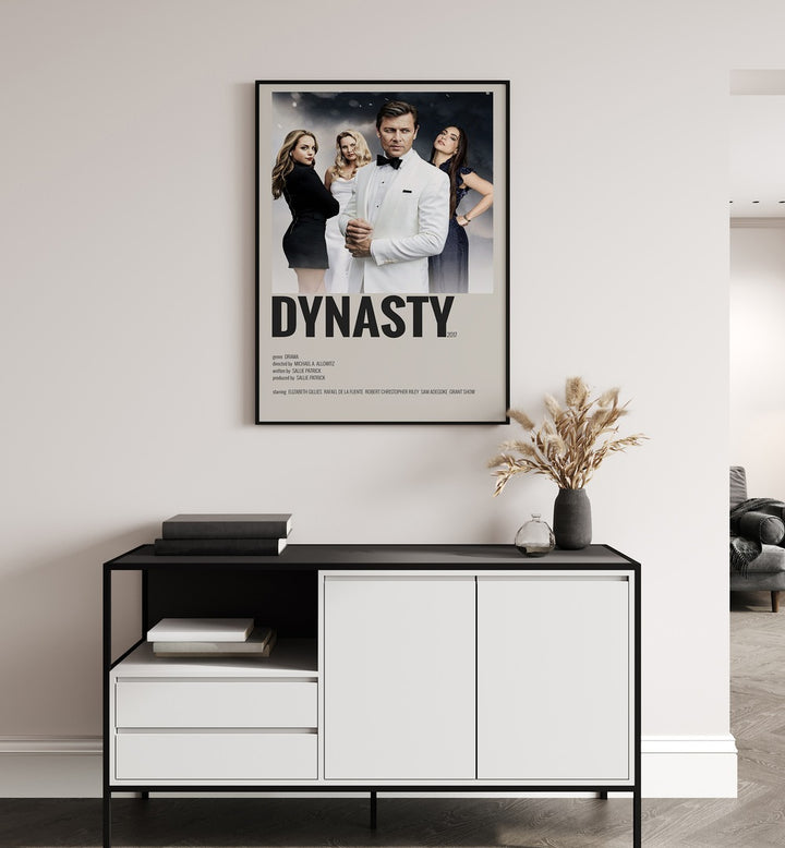 Dynasty 2017 ii Movie Posters in Black Plain Frame hanging on wall above console table