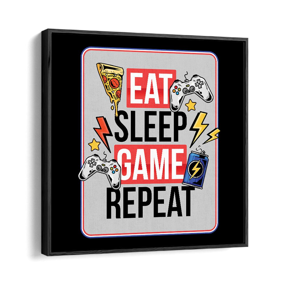 Eat Sleep Game Repeat Gaming Art Artwork in Black Floater Frame