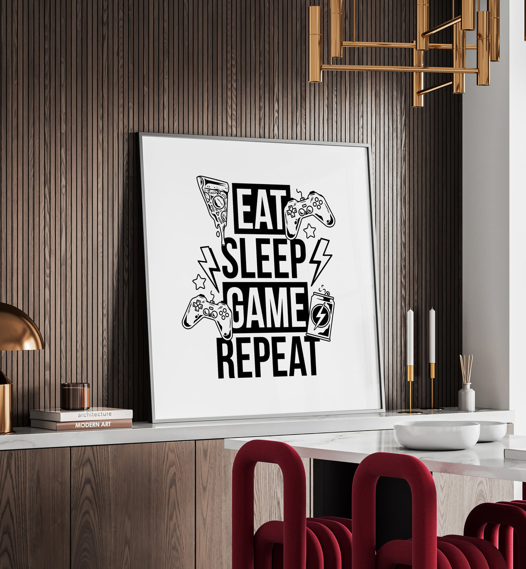 Eat Sleep Game Repeat II   Gaming Art Artwork Placed on a wall In A Living Room 