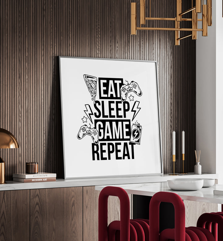 Eat Sleep Game Repeat II   Gaming Art Artwork Placed on a wall In A Living Room 