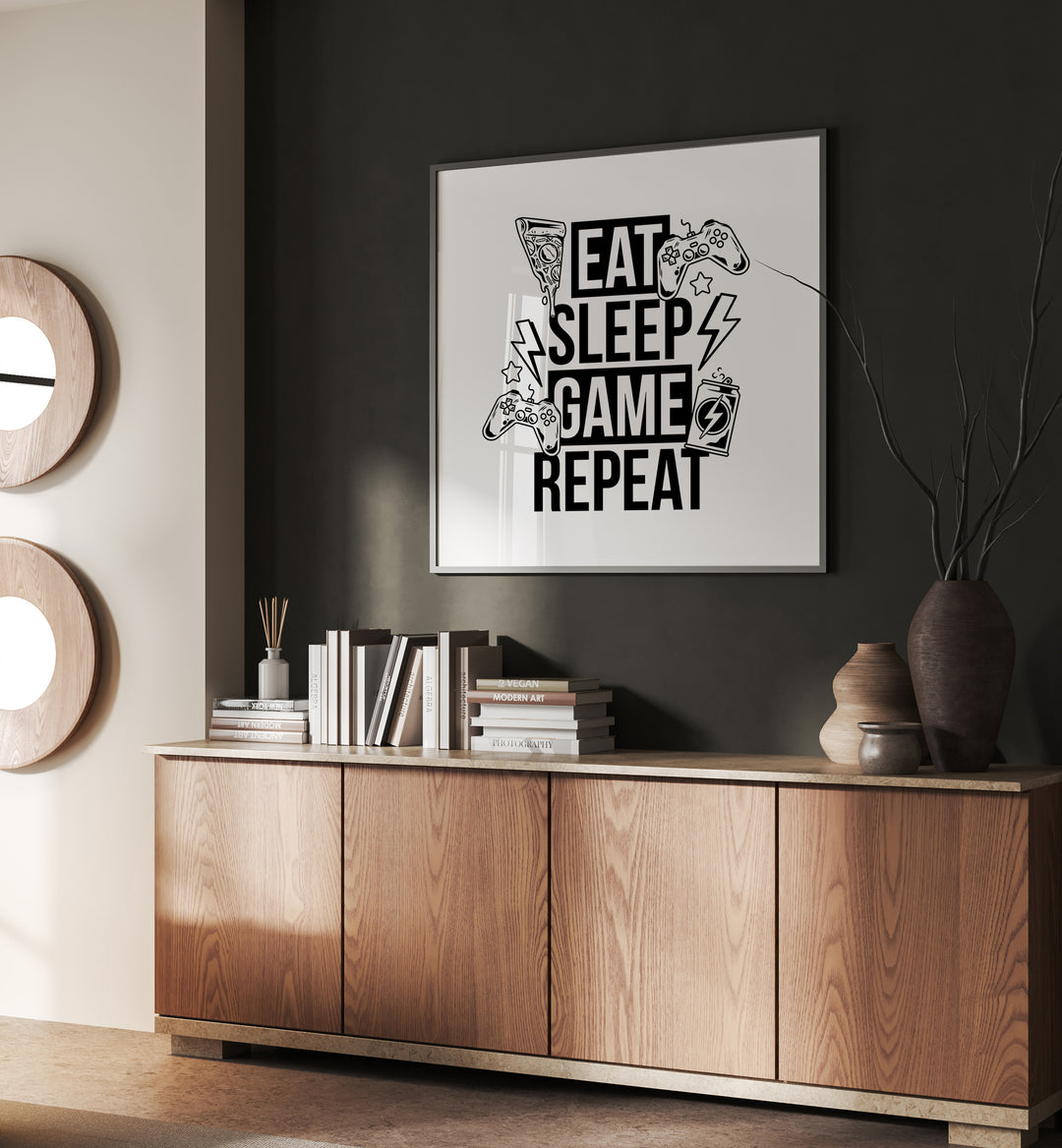 Eat Sleep Game Repeat II   Gaming Art Artwork Placed on a wall In A Living Room 