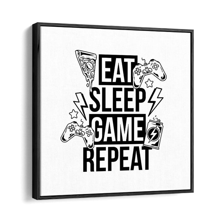 Eat Sleep Game Repeat II Gaming Art Artwork in Black Floater Frame