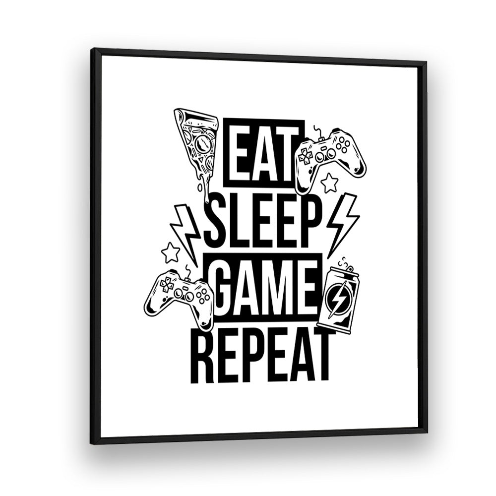 Eat Sleep Game Repeat II Gaming Art Artwork in Black Plain Frame