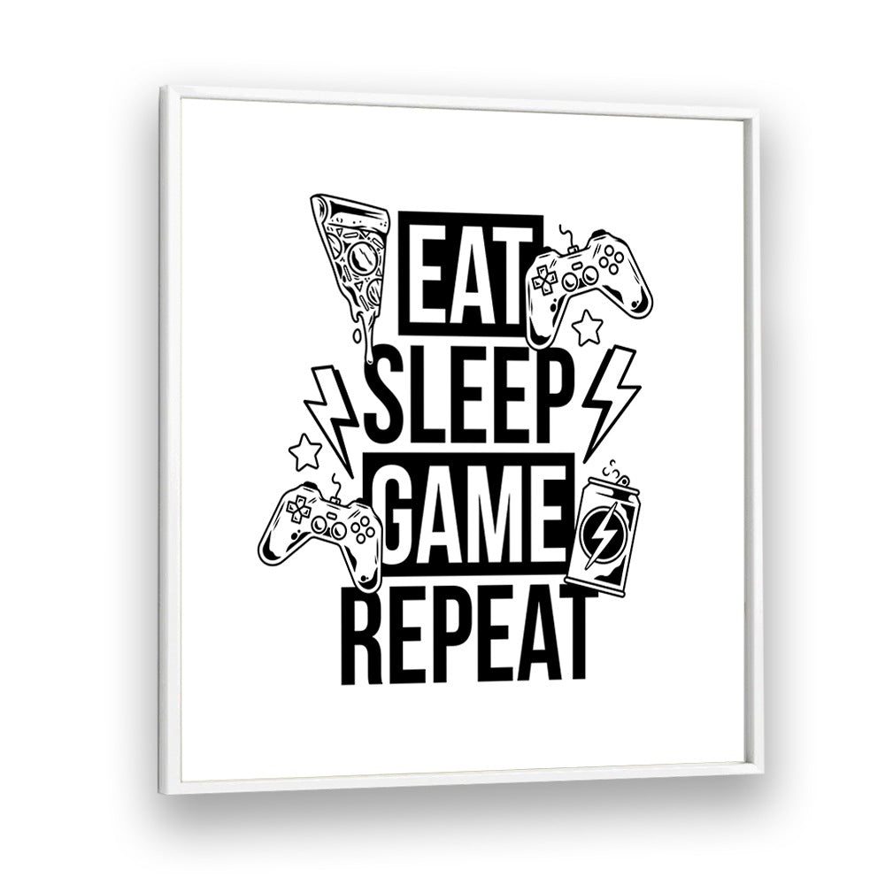 Eat Sleep Game Repeat II Gaming art  Artwork in White Plain Frame