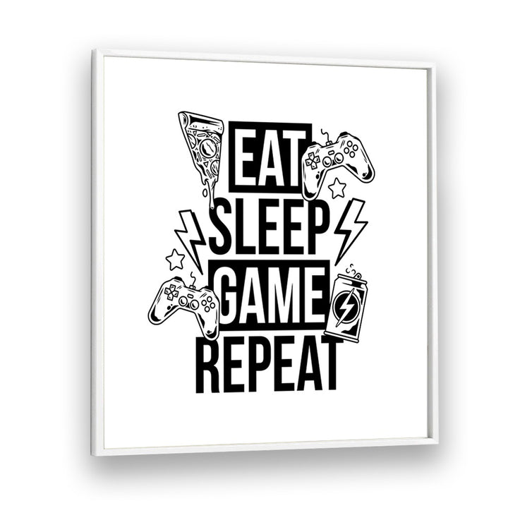 Eat Sleep Game Repeat II Gaming art  Artwork in White Plain Frame