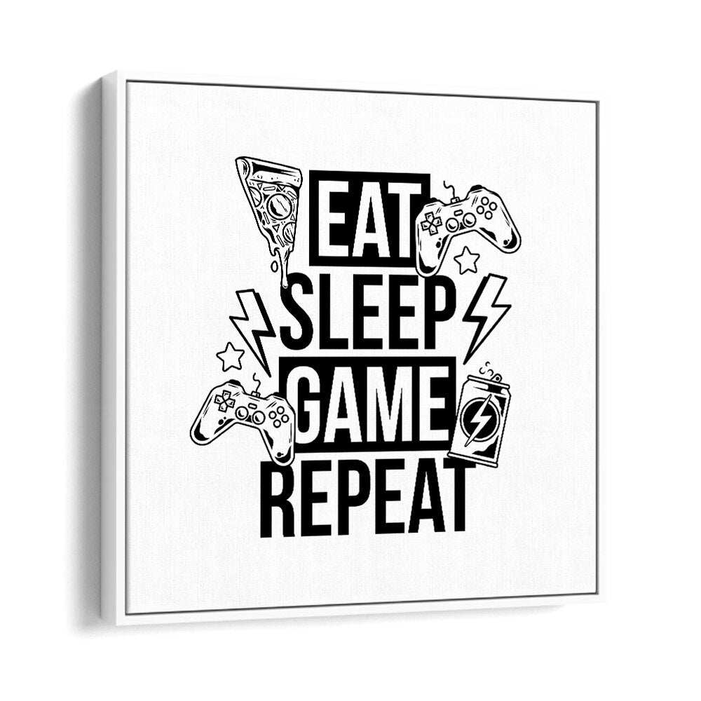 Eat Sleep Game Repeat II Gaming art painting Artwork in White Floater Frame