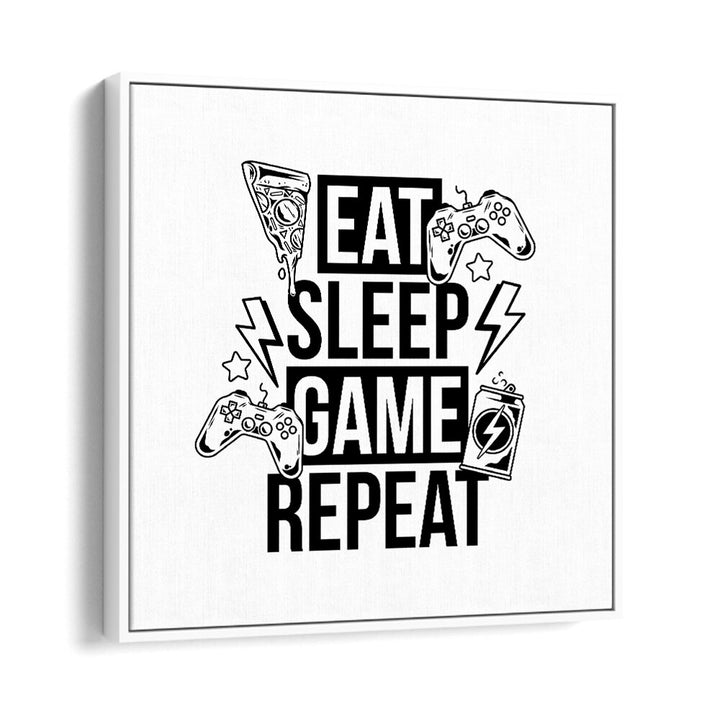 Eat Sleep Game Repeat II Gaming art painting Artwork in White Floater Frame