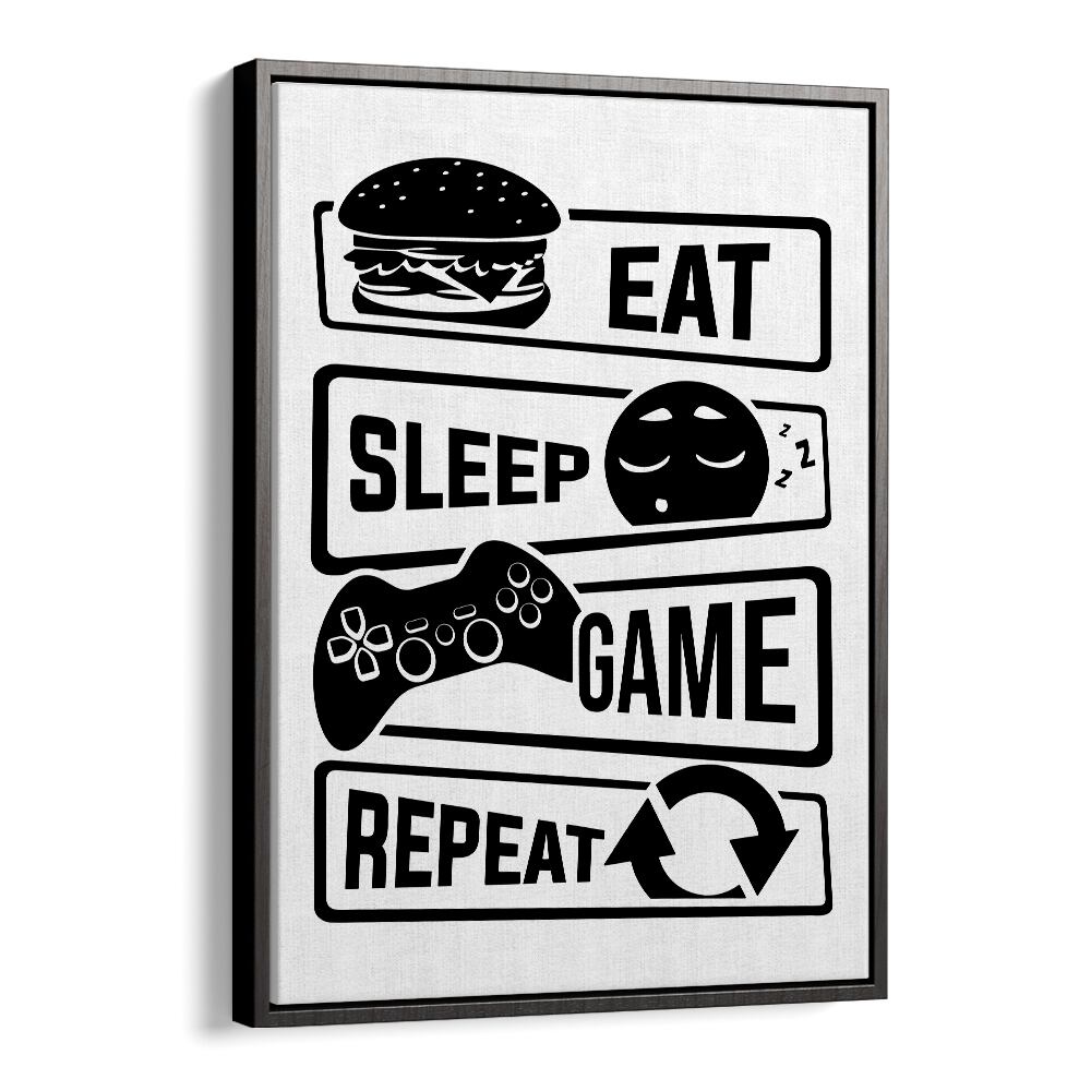 Eat Sleep Game Repeat III Gaming Art Artwork in Black Floater Frame