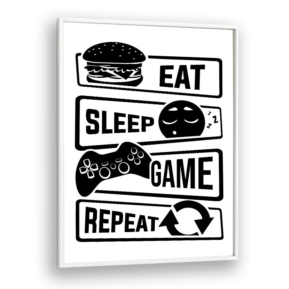 Eat Sleep Game Repeat III Gaming art  Artwork in White Plain Frame